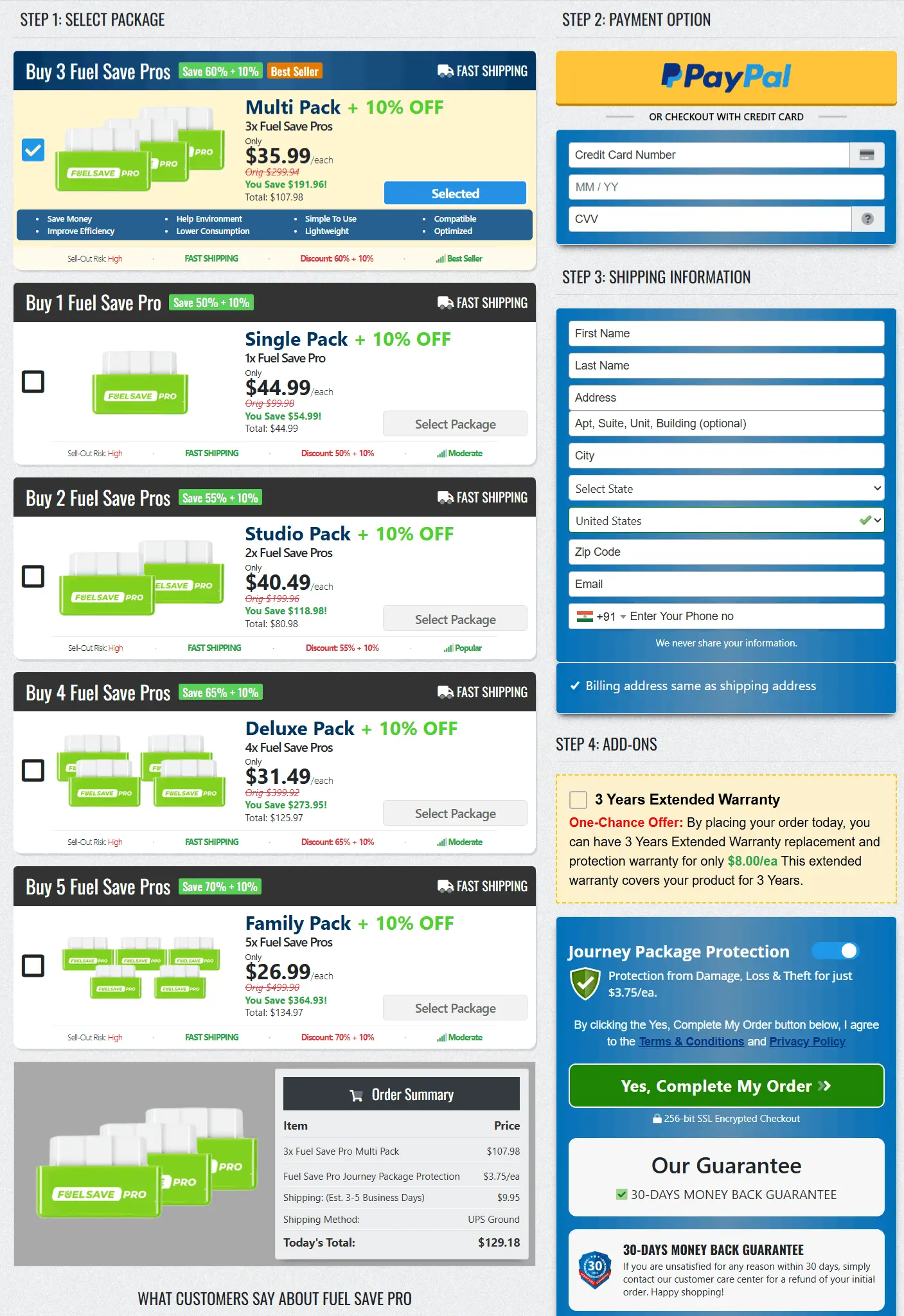Fuel save Pro secure checkout page